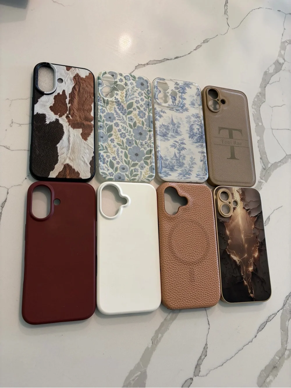 SET OF 8 iPhone 16 Cases - Brown, Beige, White, Floral, Xmas Red, Gold Design